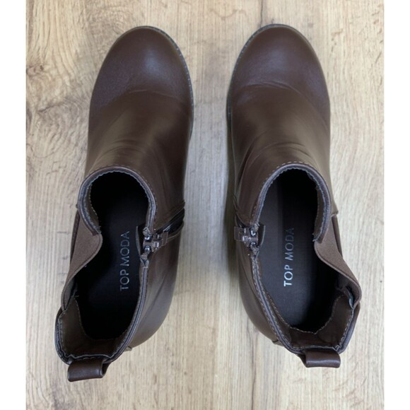 Top Moda Women’s Chunky Lugged Platform Boots Brown Side Zip Comfort Chelsea 8.5 - Picture 12 of 16